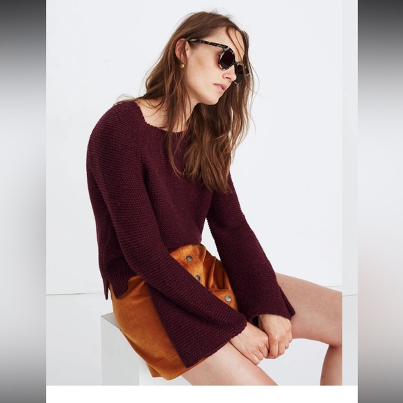 Madewell Rich Burgundy Crew Neck Sweater-Wide Sleeve Pullover Xxs